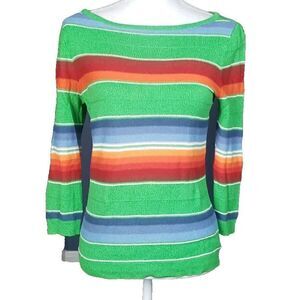 Chaps Sweater Size Small Linen Blend Green Serape Stripe Southwestern Santa Fe